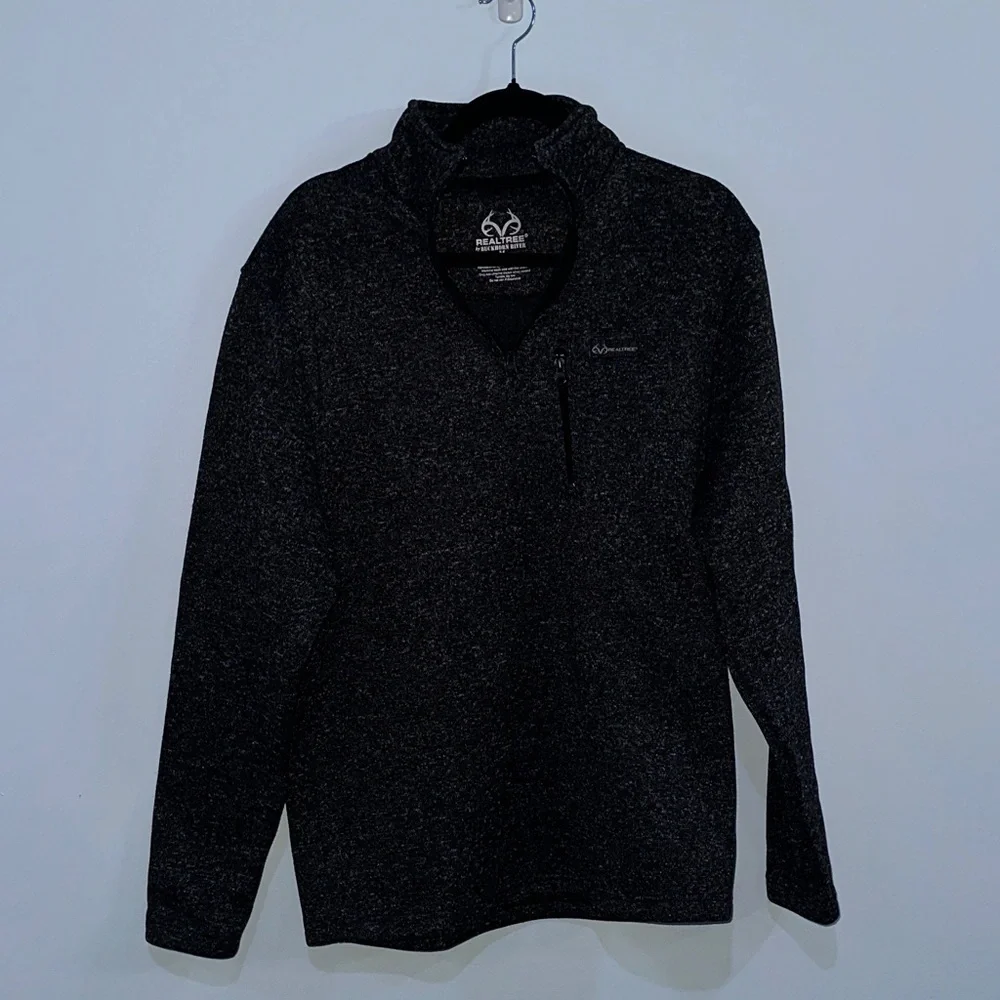 Realtree by Buckhorn River Men’s Heather Black 1/4 Zip Pullover Size Large